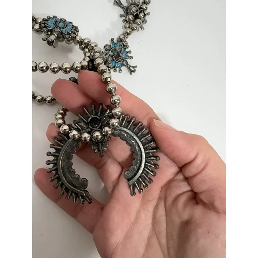 Vintage‎ Native American Squash Blossom Necklace Needlepoint Turquoise Gorgeous!